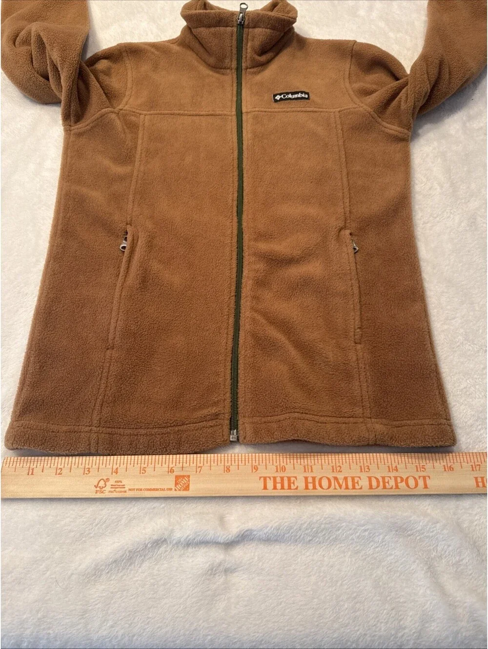 Columbia Fleece Jacket Youth Med 10/12 Brown With Green Zipper